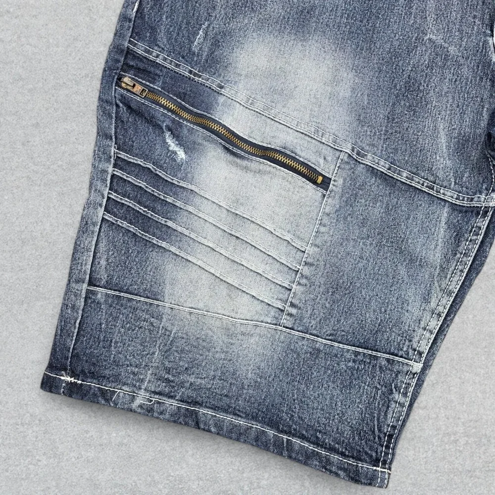 Southpole Shorts Men's 44 Blue Denim Moto Jorts Distressed Zips‎ Stretch Y2K
